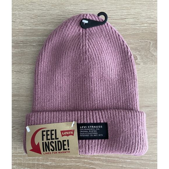 Levi's Men's Beanie Lined Chunky Soft Rib Knit Solid Pink One Size - Picture 1 of 6